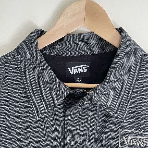 Vans Drill Chore Coat Gray Full Zip Lined Herringbone Pattern Cotton Men Sz Med - Picture 7 of 16